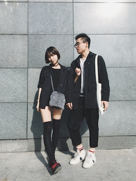 「MOUSSY（マウジー）のアイテム（テーラードジャケット、ブラック系）」を使った、katsura haruさん（レディース・160cm）の春コーディネート