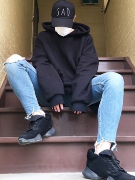 「RickOwens×adidas」｜「アイテム（帽子）」を使った、808Collectionさん（メンズ・175cm）の冬コーディネート