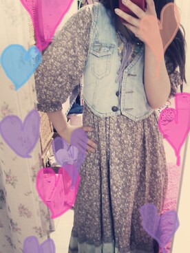 「わんぴ
（ワンピース、パープル系）」を使った、ぷくさん（レディース）の春コーディネート