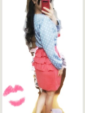 「earth（アース）のアイテム（スカート、レッド系）」を使った、ぷくさん（レディース）の秋コーディネート