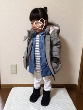 「abcd（ナシ）のアイテム（ダウンジャケット/コート）」を使った、大宮SKさん（キッズ・90cm）の秋コーディネート