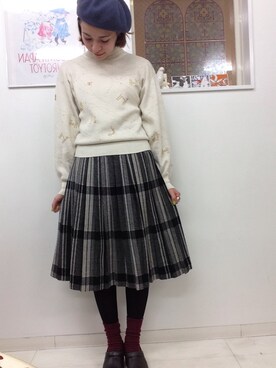 「ラメニット」｜「アイテム（ハンチング/ベレー帽）」を使った、Carolさん（レディース・157cm）の冬コーディネート
