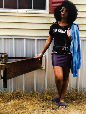 「H&M（エイチ・アンド・エム）のアイテム（スカート、パープル系）」を使った、Louさん（レディース）の冬コーディネート