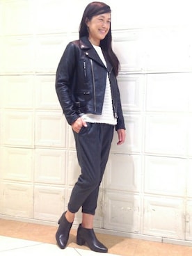 「アイテム（ライダースジャケット）」を使った、Kandaさん（レディース・162cm）の夏コーディネート