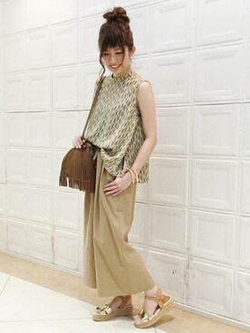 「アイテム（パンツ、イエロー系）」を使った、Kandaさん（レディース・158cm）の夏コーディネート