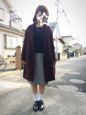 「チドリ柄」｜「アイテム（チェスターコート）」を使った、えりんぎさん（レディース・153cm）の冬コーディネート