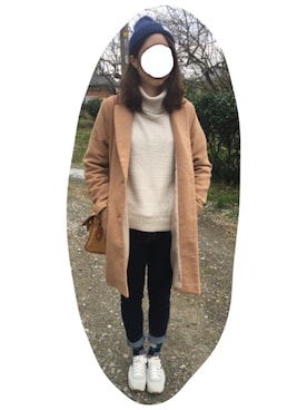 「NICE CLAUP（ナイスクラップ）のアイテム（チェスターコート）」を使った、まなみさん（レディース・162cm）の冬コーディネート