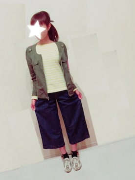 「GAP（ギャップ）のアイテム（ノーカラージャケット）」を使った、Emmysさん（レディース・154cm）の春コーディネート