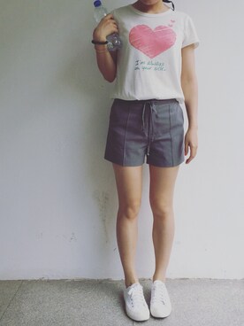 「Mila Owen（ミラオーウェン）のベルト切替ショートパンツ（その他パンツ、グレー系）」を使った、tohanさん（レディース・161cm）の夏コーディネート