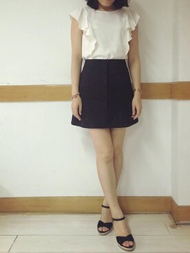 「BE RADIANCE（ビーラディエンス）のアイテム（シャツ/ブラウス、ホワイト系）」を使った、tohanさん（レディース・161cm）の夏コーディネート