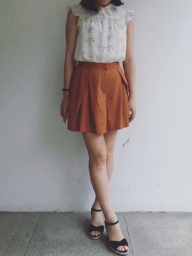 「mystic（ミスティック）のアイテム（その他パンツ、オレンジ系）」を使った、tohanさん（レディース・161cm）の夏コーディネート