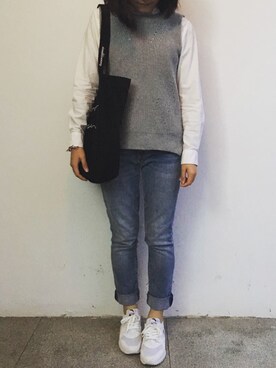 「GAP（ギャップ）のアイテム（デニムパンツ、ブルー系）」を使った、tohanさん（レディース・161cm）の秋コーディネート