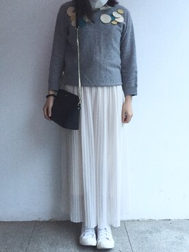 「LOWRYS FARM（ローリーズファーム）のプリーツスカンツ　721385（その他パンツ、ホワイト系）」を使った、tohanさん（レディース・161cm）の秋コーディネート