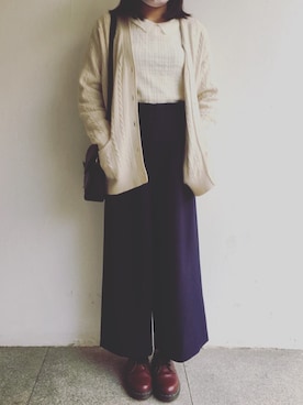 「LOWRYS FARM（ローリーズファーム）のキャリーマンワイドパンツ　728590 （その他パンツ、ブルー系）」を使った、tohanさん（レディース・161cm）の秋コーディネート