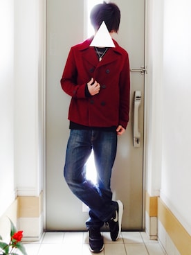 「ポールスミス」｜「アイテム（ピーコート）」を使った、クラマーさん（メンズ・174cm）の冬コーディネート