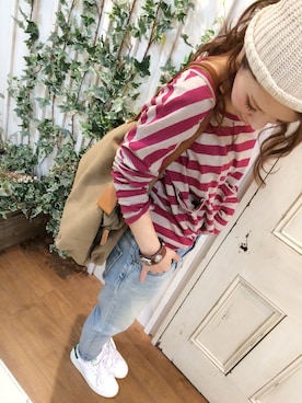 「ハイウエストデニム」｜KASUMIさん（レディース・161cm）の春コーディネート