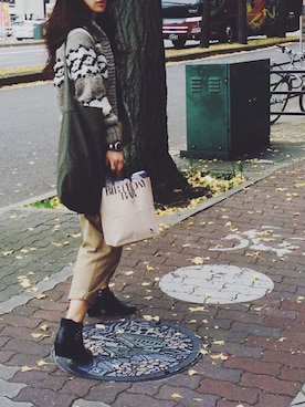 「TODAYFUL（トゥデイフル）のVintageトートバッグ（トートバッグ）」を使った、KASUMIさん（レディース・161cm）の冬コーディネート