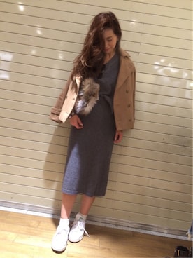 「ニットセットアップ」｜「アイテム（ピーコート）」を使った、KASUMIさん（レディース・161cm）の冬コーディネート