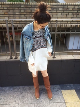 「Ungrid（アングリッド）の 【Casual】ｳﾞｨﾝﾃｰｼﾞGｼﾞｬﾝ （デニムジャケット）」を使った、KASUMIさん（レディース・161cm）の冬コーディネート