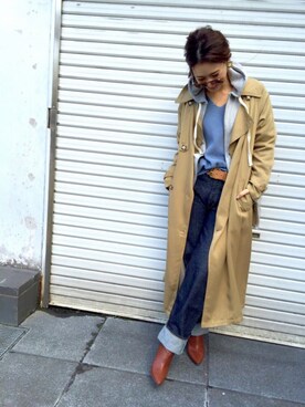 「ブルーニット」｜「アイテム（トレンチコート）」を使った、KASUMIさん（レディース・161cm）の冬コーディネート