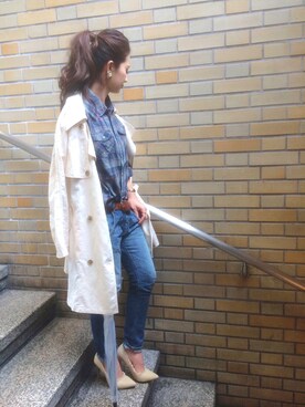 「雨の日」｜「アイテム（トレンチコート）」を使った、KASUMIさん（レディース・161cm）の春コーディネート