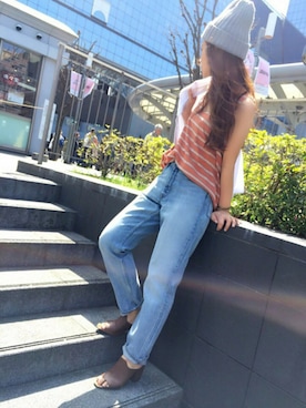 「テーパードデニム」｜KASUMIさん（レディース・161cm）の春コーディネート