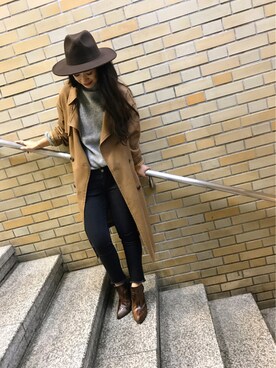 「ゆるニット」｜「アイテム（トレンチコート）」を使った、KASUMIさん（レディース・161cm）の秋コーディネート