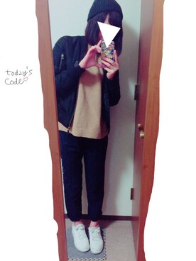 「雨の日」｜「アイテム（MA-1）」を使った、naco🍩さん（レディース・161cm）の秋コーディネート