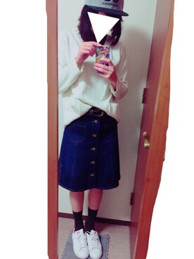 「デニムスカートINスタイル」｜naco🍩さん（レディース・161cm）の秋コーディネート