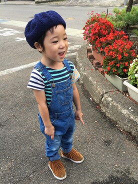 「GLOBAL WORK（グローバルワーク）のアイテム（オールインワン・サロペット）」を使った、sunIRO☁︎さん（キッズ・100cm）の秋コーディネート