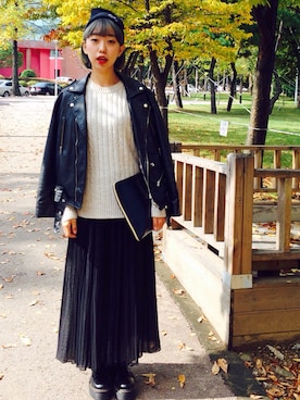 「skirt」｜「アイテム（ニットキャップ/ビーニー）」を使った、yjeeさん（レディース・165cm）の秋コーディネート
