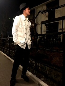 「GLOBAL WORK（グローバルワーク）のフェルトロングブリムハット/705078（ハット）」を使った、hさん（メンズ・172cm）の冬コーディネート