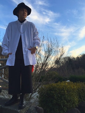 「GLOBAL WORK（グローバルワーク）のフェルトロングブリムハット/705078（ハット）」を使った、hさん（メンズ・172cm）の冬コーディネート