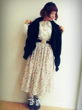 「古着ペラペラスカート（スカート、ホワイト系）」を使った、10secさん（レディース・151cm）の春コーディネート
