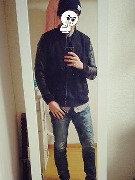 「JUNRED（ジュンレッド）のアイテム（スタジャン）」を使った、Kさん（メンズ・172cm）の冬コーディネート