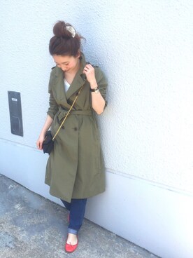 「アイテム（トレンチコート、グリーン系）」を使った、naoさん（レディース・156cm）の春コーディネート