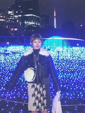 「JOHN LAWRENCE SULLIVAN（ジョンローレンスサリバン）のアイテム（ライダースジャケット）」を使った、ナツキさん（レディース・154cm）の冬コーディネート