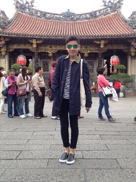 「COMME des GARCONS（コムデギャルソン）のアイテム（Tシャツ/カットソー、ホワイト系）」を使った、Peter さん（メンズ・168cm）の春コーディネート