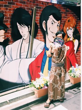 「アイテム（浴衣、ブラウン系）」を使った、kenwajapan2さん（メンズ・163cm）の夏コーディネート