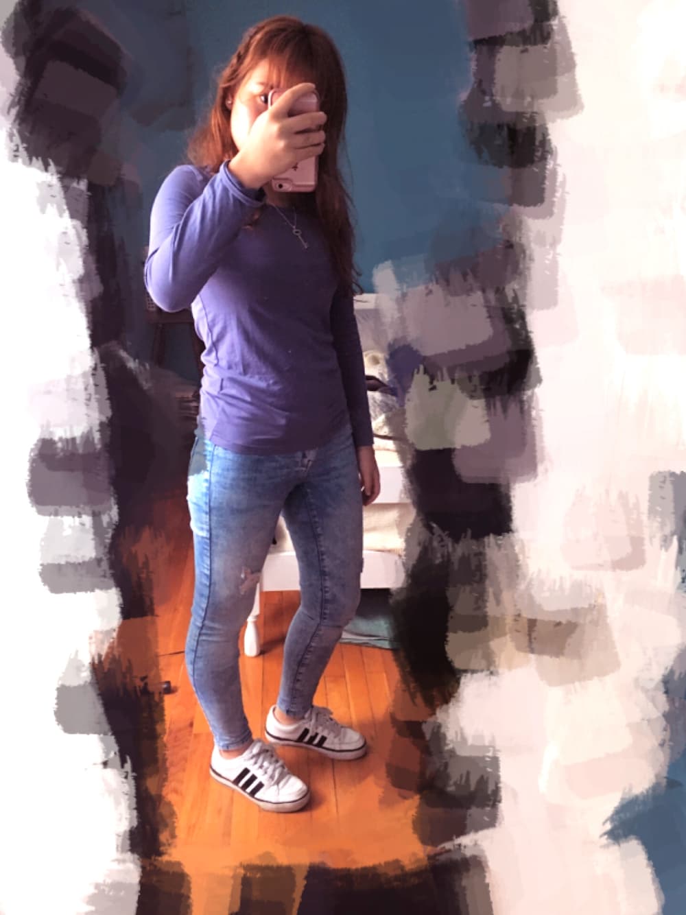 「ootd、outfit、denim、casual、sneakers、school」｜「Targetのアイテム（デニムパンツ、ブルー系）」を使った、Meg めぐさん（レディース・160cm）の秋コーディネートの1枚目の写真