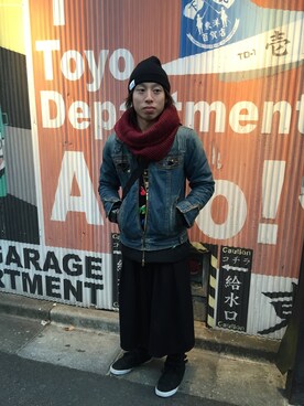 「M.Y.O.B（エム.ワイ.オー.ビー）のアイテム（帽子）」を使った、kikuさん（メンズ・169cm）の冬コーディネート