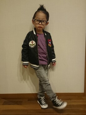 「DENIM BAR（デニム　バー）のアイテム」を使った、TaQさん（キッズ・100cm）の冬コーディネート