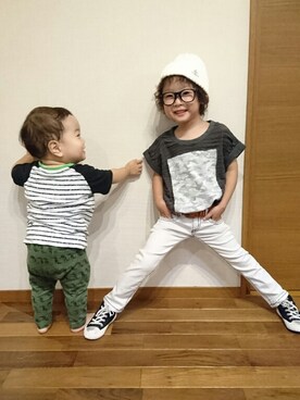 「きょうだい」｜「アイテム（ニットキャップ/ビーニー）」を使った、TaQさん（キッズ・100cm）の夏コーディネート
