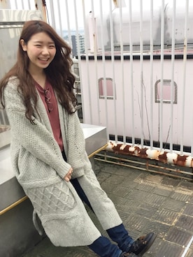 「ロングカーディガン」｜「アイテム（その他アウター）」を使った、くりためいさん（レディース・160cm）の秋コーディネート