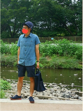「ESTNATION（エストネーション）のアイテム（シューズ）」を使った、sshmさん（メンズ・176cm）の夏コーディネート