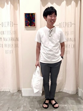 「旧新宿店メンバーと🎤🎶のアイテム（その他、イエロー系）」を使った、ポメたろう。【coen】さん（メンズ・166cm）の夏コーディネート