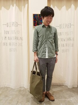 「coen（コーエン）のUSAコットンクルーネックポケットTシャツ2016FW（Tシャツ/カットソー、ホワイト系）」を使った、ポメたろう。【coen】さん（メンズ・166cm）の夏コーディネート