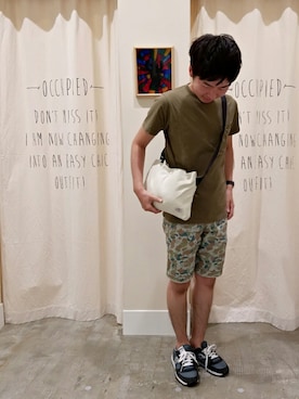 「coen（コーエン）のアイテム（バッグ、ホワイト系）」を使った、ポメたろう。【coen】さん（メンズ・166cm）の夏コーディネート