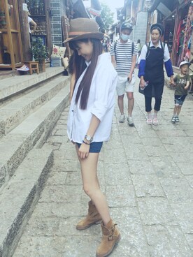 「ZARA（ザラ）のアイテム（ブーツ、ブラウン系）」を使った、mm-MoMoさん（レディース・165cm）の夏コーディネート