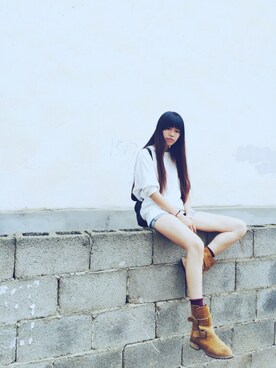 「ZARA（ザラ）のアイテム（ブーツ、ブラウン系）」を使った、mm-MoMoさん（レディース・165cm）の夏コーディネート